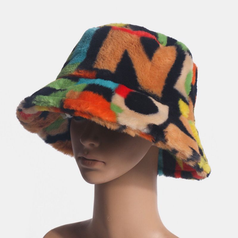 Unisex-kaninchenhaar-kontrastfarbe Nummerndruck Casual Outdoor Fashion Visor Bucket Hat