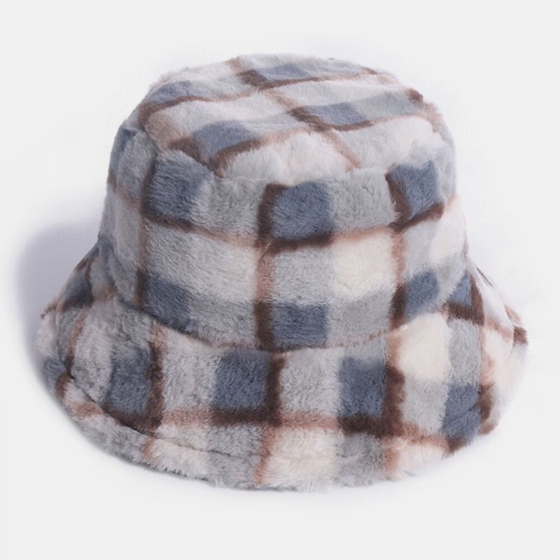 Unisex-kaninchenhaar-plaidmuster Plus Dicker Warmer Winddichter Weicher All-match-reise-eimerhut