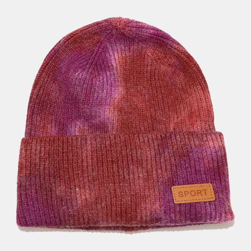 Unisex Kerngarn Elastisch Gestrickt Tie-dye Hut Mode Lässig Brief Label Herbst Winter Wärme Brimless Beanie Hat Landlord Cap