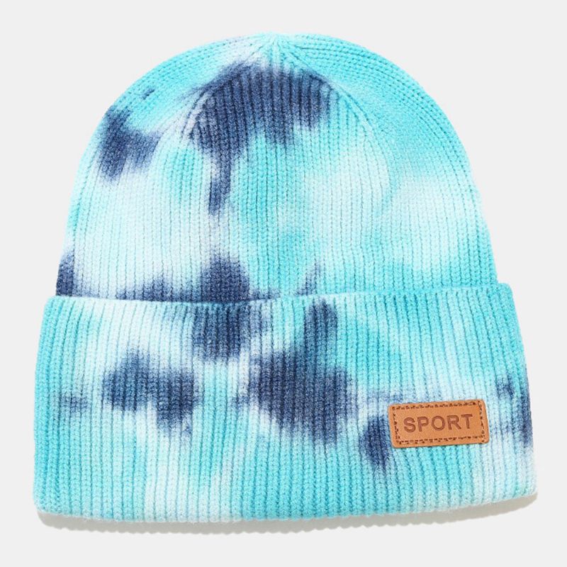 Unisex Kerngarn Elastisch Gestrickt Tie-dye Hut Mode Lässig Brief Label Herbst Winter Wärme Brimless Beanie Hat Landlord Cap