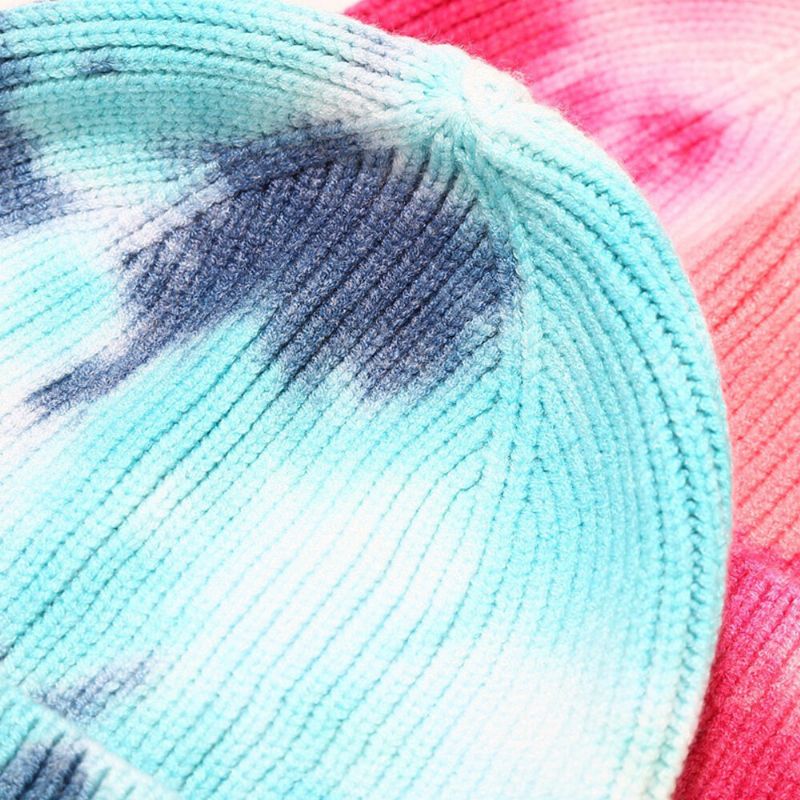 Unisex Kerngarn Elastisch Gestrickt Tie-dye Hut Mode Lässig Brief Label Herbst Winter Wärme Brimless Beanie Hat Landlord Cap