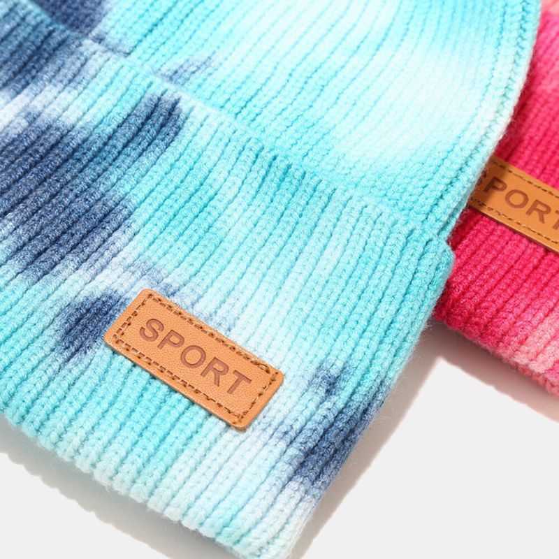 Unisex Kerngarn Elastisch Gestrickt Tie-dye Hut Mode Lässig Brief Label Herbst Winter Wärme Brimless Beanie Hat Landlord Cap