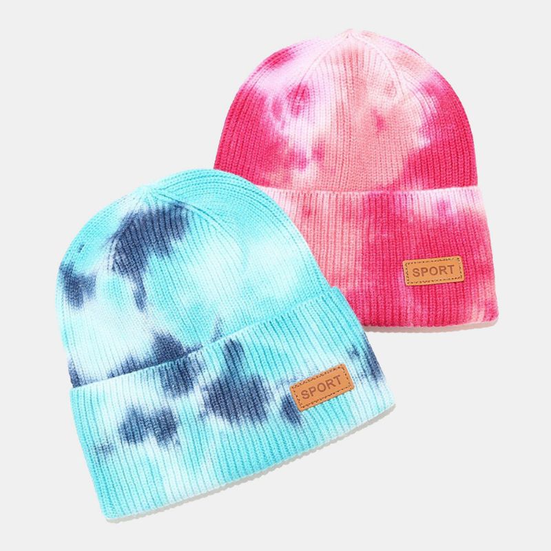 Unisex Kerngarn Elastisch Gestrickt Tie-dye Hut Mode Lässig Brief Label Herbst Winter Wärme Brimless Beanie Hat Landlord Cap