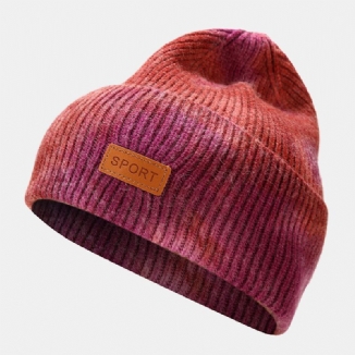 Unisex Kerngarn Elastisch Gestrickt Tie-dye Hut Mode Lässig Brief Label Herbst Winter Wärme Brimless Beanie Hat Landlord Cap