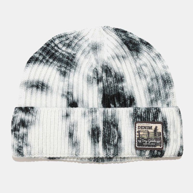 Unisex Kerngesponnenes Garn Gestricktes Tie-dye Cartoon-muster Patch Fashion Warmth Beanie-mütze