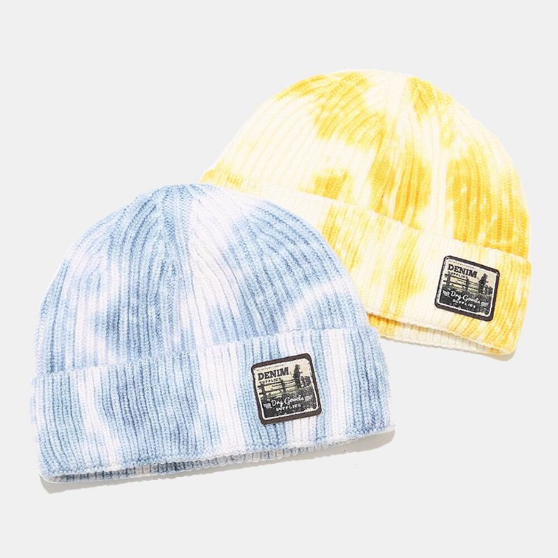 Unisex Kerngesponnenes Garn Gestricktes Tie-dye Cartoon-muster Patch Fashion Warmth Beanie-mütze