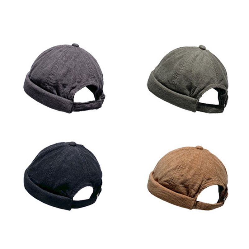 Unisex Kordsamt Vintage Casual Verstellbare Hip Hop Brimless Beanie Landlord Hat Skull Cap