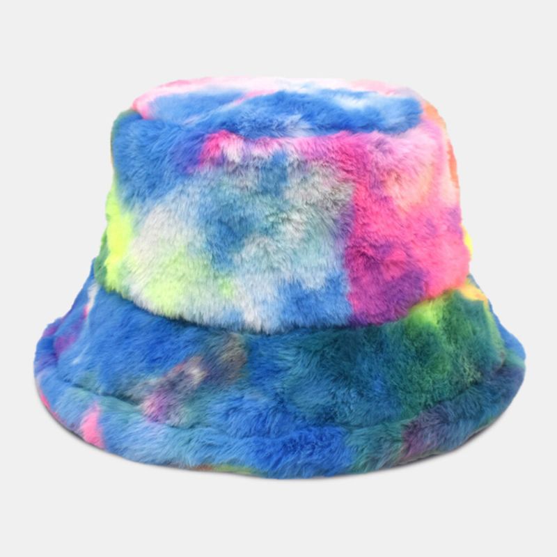 Unisex Kunstkaninchenfell Bunt Farbverlauf Tie-dye Fischerhut Winter Verdicken Wärme Winddicht Mode Sonnenschutz Hut