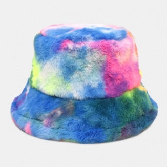 Unisex Kunstkaninchenfell Bunt Farbverlauf Tie-dye Fischerhut Winter Verdicken Wärme Winddicht Mode Sonnenschutz Hut