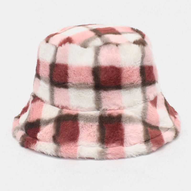 Unisex-lammhaar-kontrastfarbe Warmer Casual-paar-hut Bucket Hat