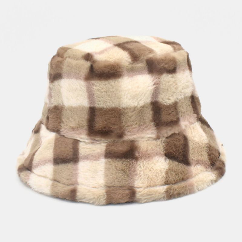 Unisex-lammhaar-kontrastfarbe Warmer Casual-paar-hut Bucket Hat