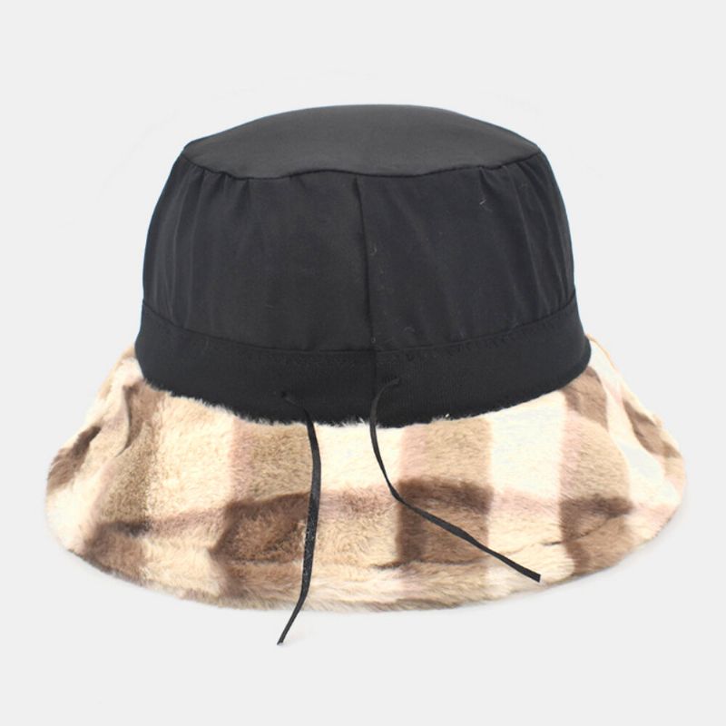 Unisex-lammhaar-kontrastfarbe Warmer Casual-paar-hut Bucket Hat