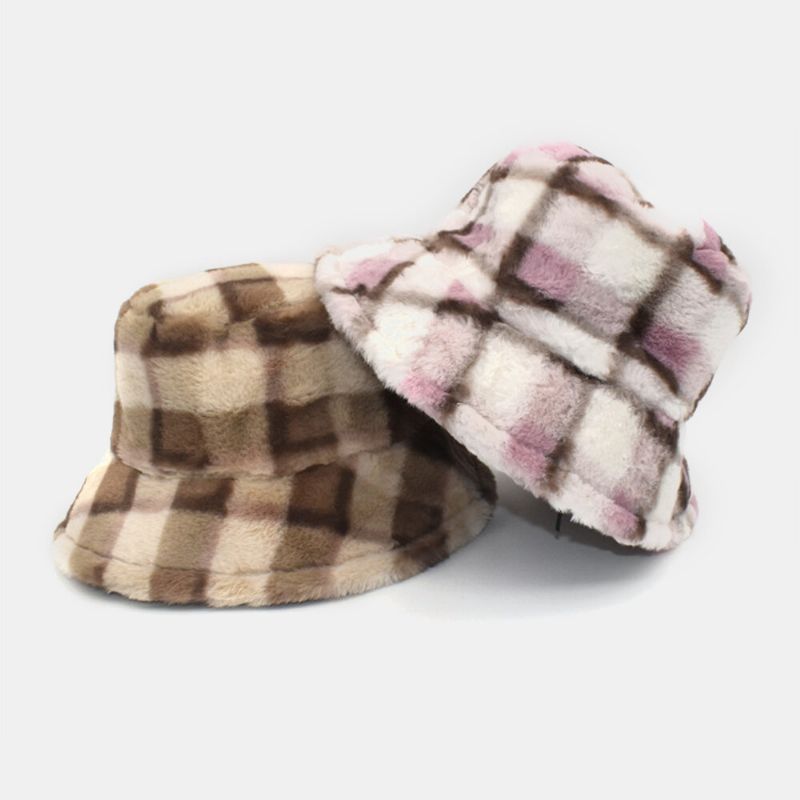 Unisex-lammhaar-kontrastfarbe Warmer Casual-paar-hut Bucket Hat