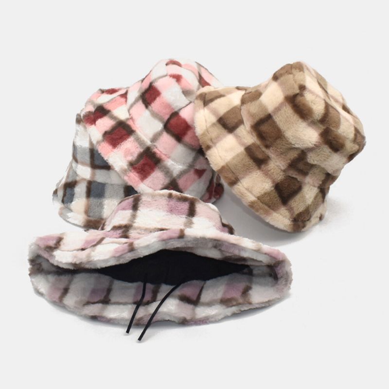 Unisex-lammhaar-kontrastfarbe Warmer Casual-paar-hut Bucket Hat