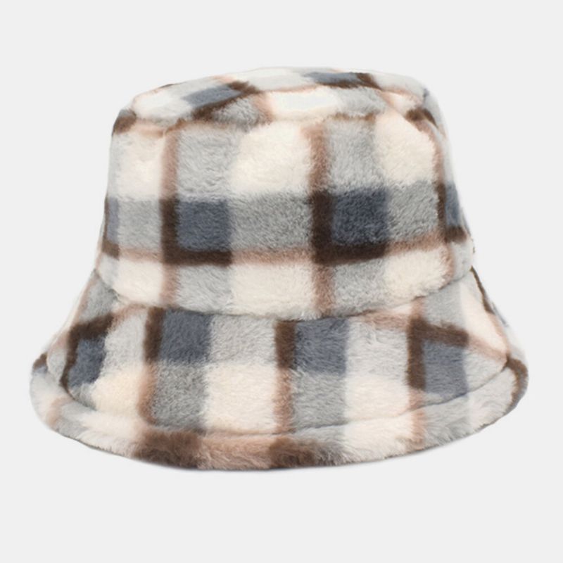 Unisex-lammhaar-kontrastfarbe Warmer Casual-paar-hut Bucket Hat