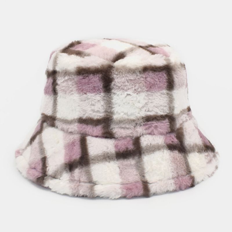 Unisex-lammhaar-kontrastfarbe Warmer Casual-paar-hut Bucket Hat