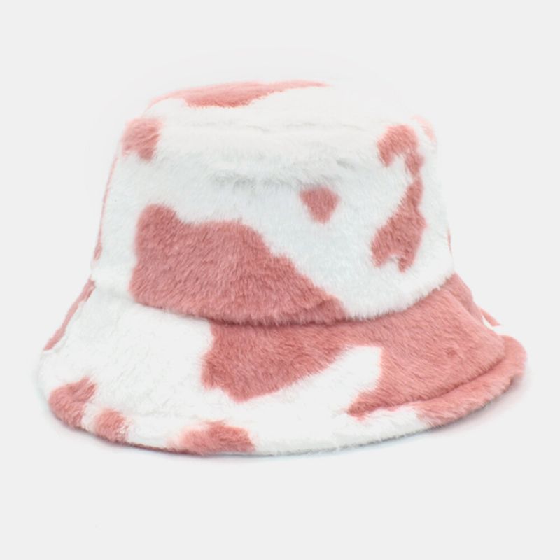 Unisex Lammhaar Weich Warm Lässig All-match Süßer Bucket Hat Mit Kuhmuster