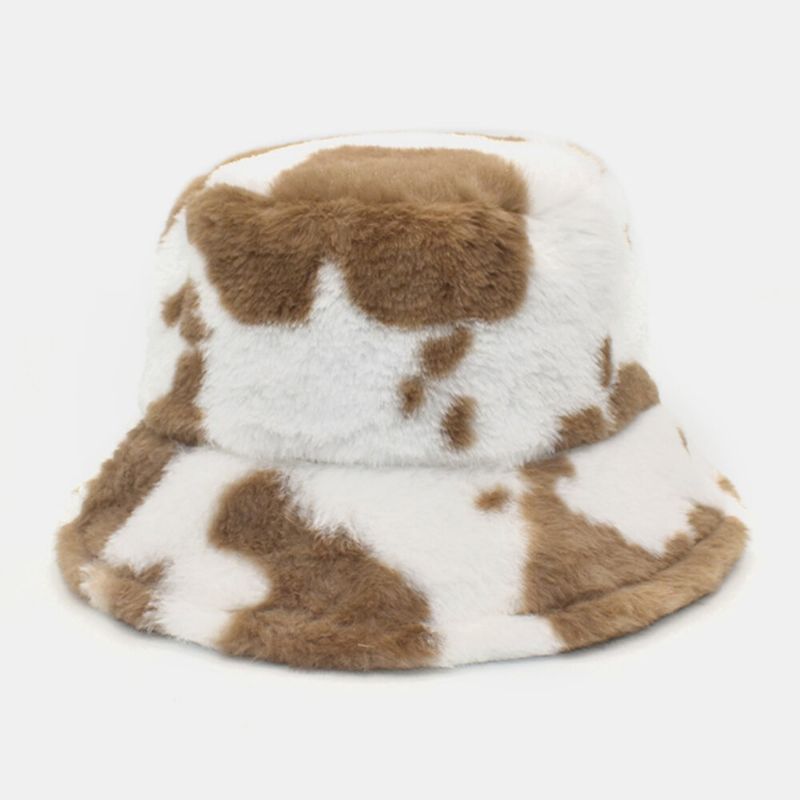 Unisex Lammhaar Weich Warm Lässig All-match Süßer Bucket Hat Mit Kuhmuster