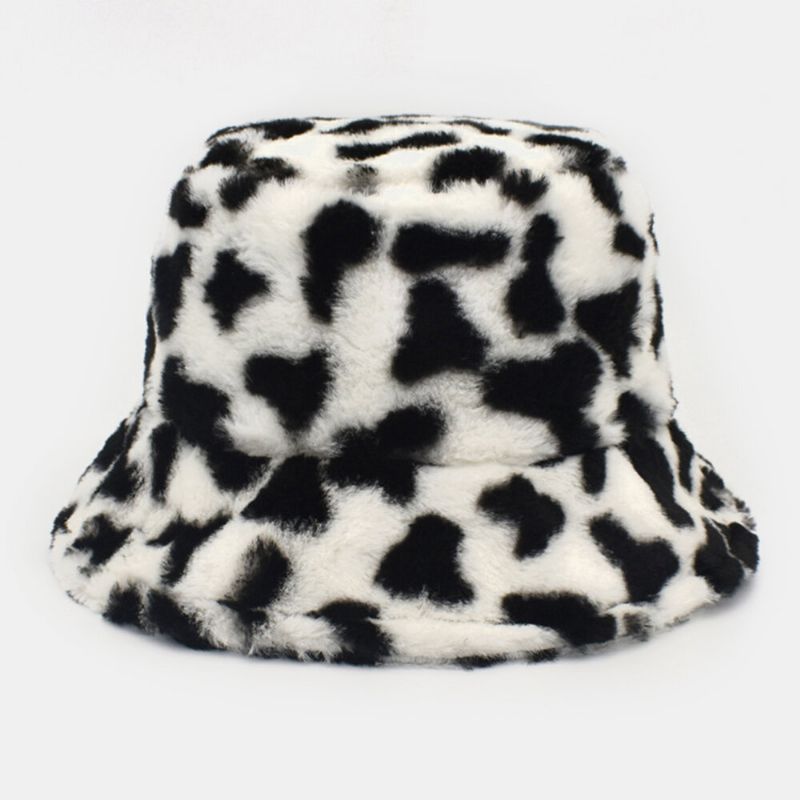 Unisex Lammhaar Weich Warm Lässig All-match Süßer Bucket Hat Mit Kuhmuster