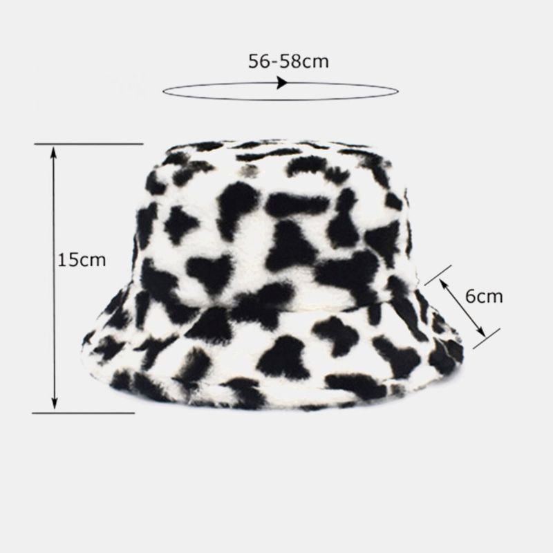 Unisex Lammhaar Weich Warm Lässig All-match Süßer Bucket Hat Mit Kuhmuster