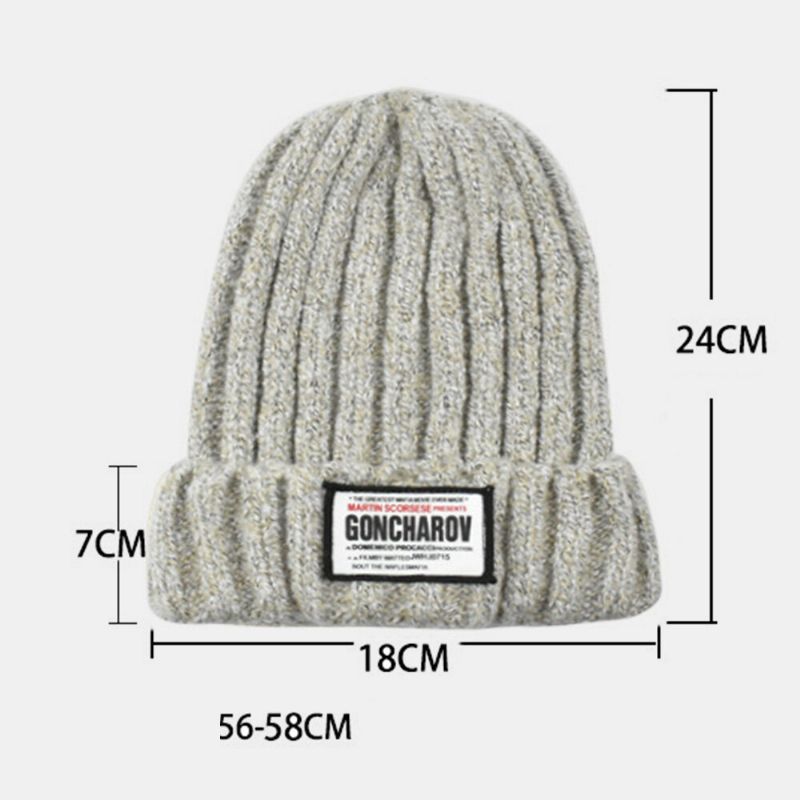 Unisex-mischfarben-strick-jacquard-buchstaben-stoff-patch Warme All-match-beanie-mütze