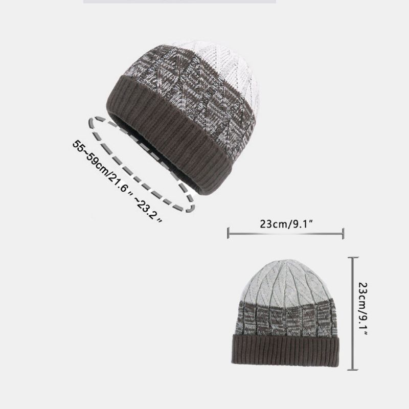 Unisex-mütze Aus Acryl Gemischte Farben Gestrickt Plus Samt Gestreifter Jacquard Verdicken Warme Randlose Beanie-mütze