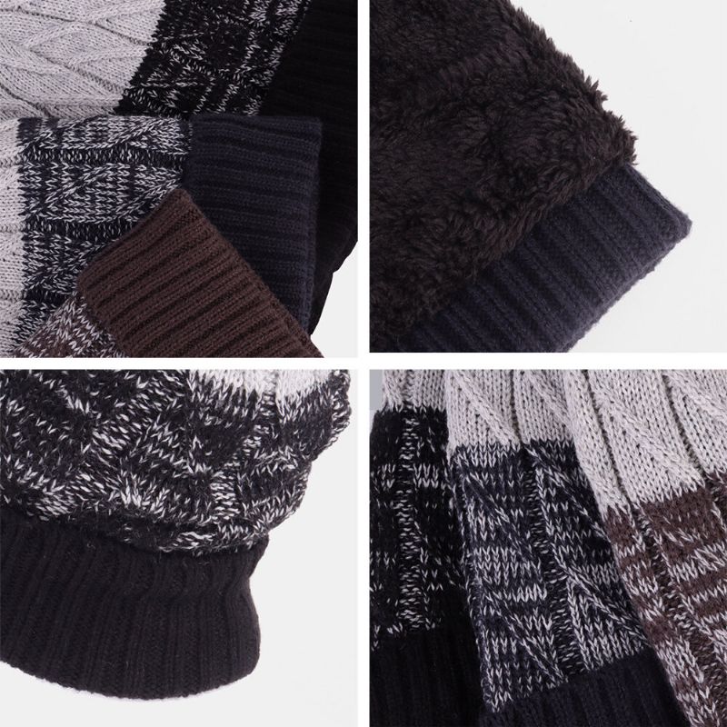 Unisex-mütze Aus Acryl Gemischte Farben Gestrickt Plus Samt Gestreifter Jacquard Verdicken Warme Randlose Beanie-mütze