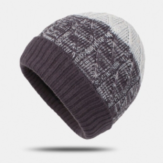 Unisex-mütze Aus Acryl Gemischte Farben Gestrickt Plus Samt Gestreifter Jacquard Verdicken Warme Randlose Beanie-mütze