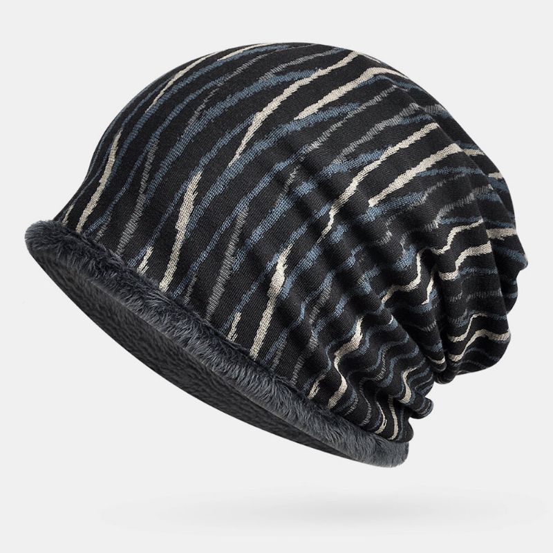 Unisex Plus Samt Dicke Warmhalten Reiten Outdoot Streifenmuster Mehrzweck-schal Kopfbedeckung Beanie