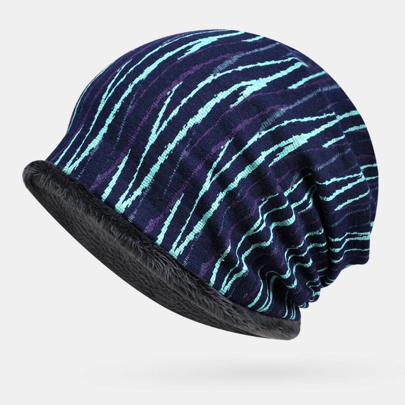 Unisex Plus Samt Dicke Warmhalten Reiten Outdoot Streifenmuster Mehrzweck-schal Kopfbedeckung Beanie