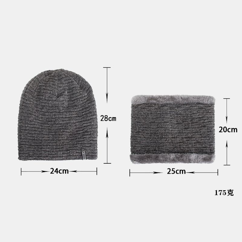 Unisex Plus Samt Horizontal Vertikal Gestreiftes Muster Strickmütze Schal Set Lässige Outdoor Winddichte Warme Elastische Bib Beanie Mütze