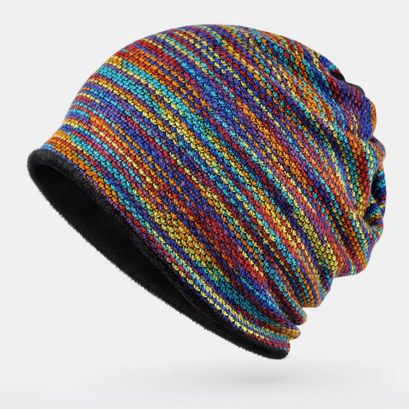 Unisex Plus Samt Warm Dicke Draußen Gemischte Farbe Lässige Persönlichkeit Brimless Beanie