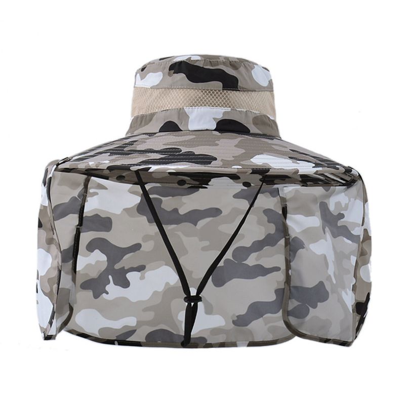 Unisex Polyester Camouflage Casual Outdoor Atmungsaktive Krempe Verlängerter Faltbarer Schnell Trocknender Sonnenschutz-eimerhut