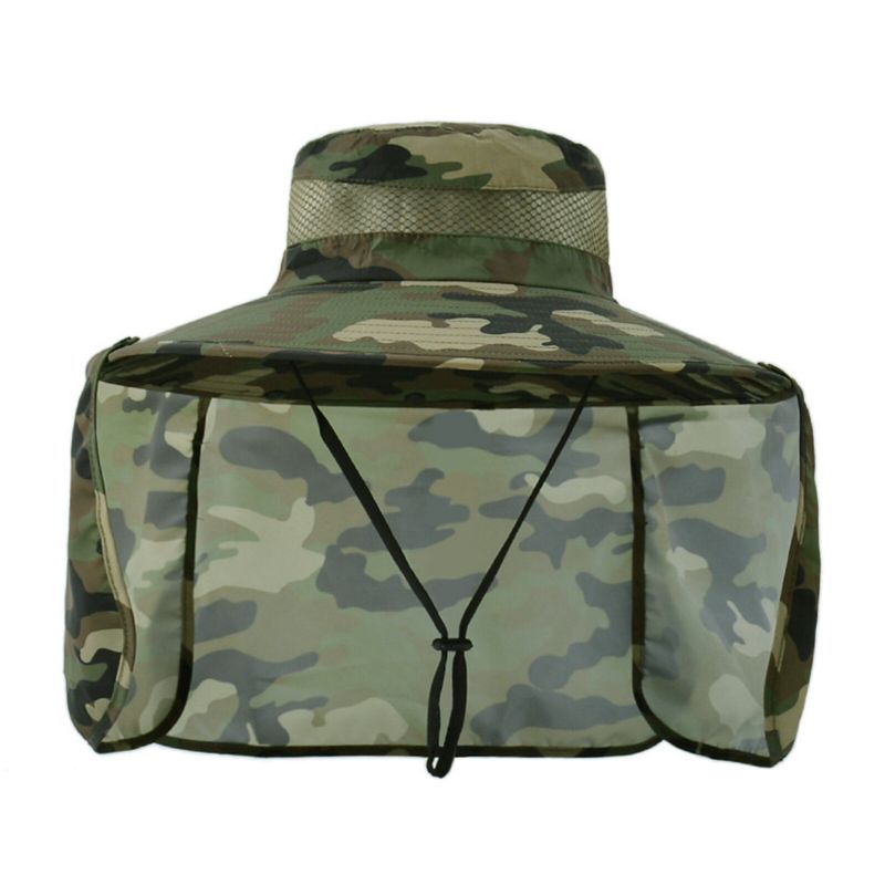 Unisex Polyester Camouflage Casual Outdoor Atmungsaktive Krempe Verlängerter Faltbarer Schnell Trocknender Sonnenschutz-eimerhut