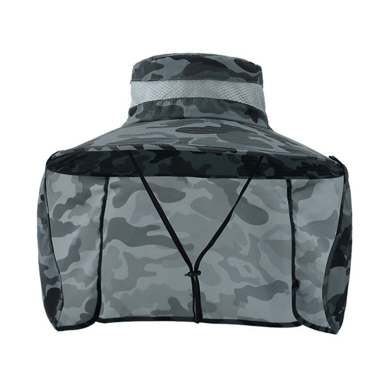 Unisex Polyester Camouflage Casual Outdoor Atmungsaktive Krempe Verlängerter Faltbarer Schnell Trocknender Sonnenschutz-eimerhut