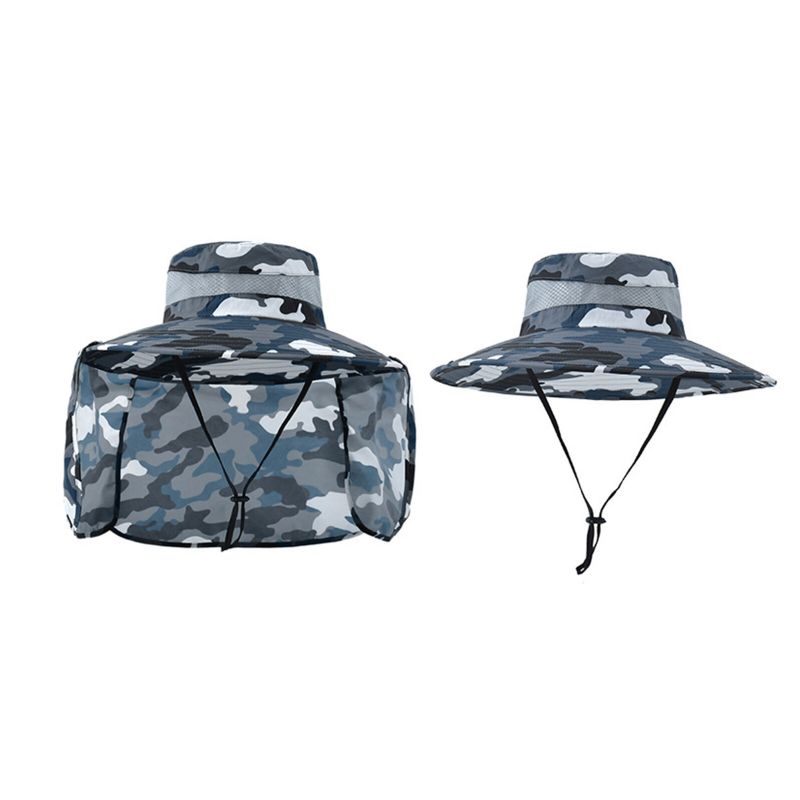 Unisex Polyester Camouflage Casual Outdoor Atmungsaktive Krempe Verlängerter Faltbarer Schnell Trocknender Sonnenschutz-eimerhut