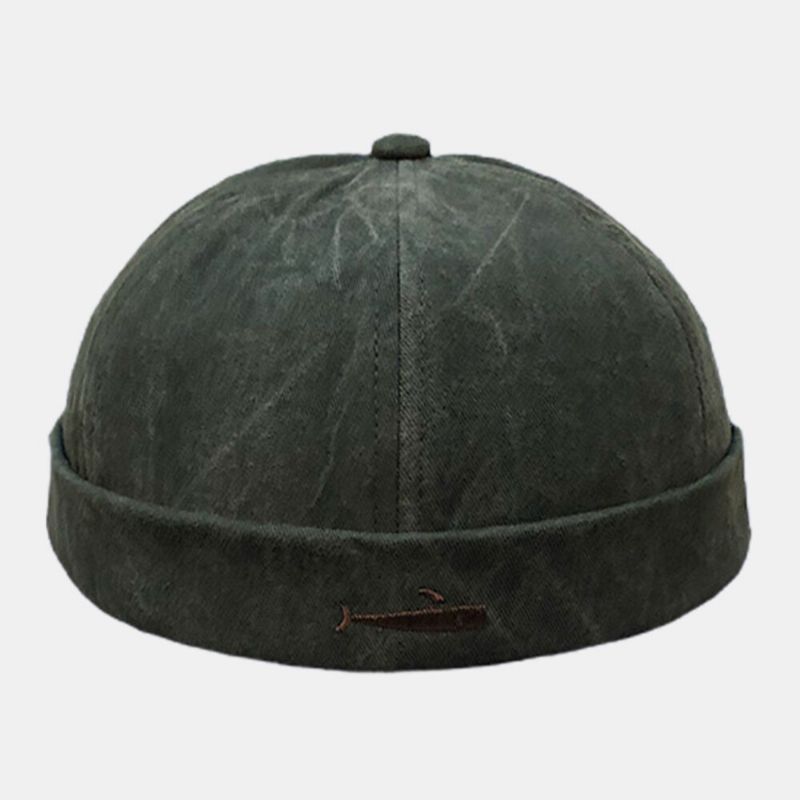 Unisex-schädelmütze Mit Cartoon-fischmuster-stickerei Baumwolle Gewaschene Randlose Beanie-mütze Landlord Cap