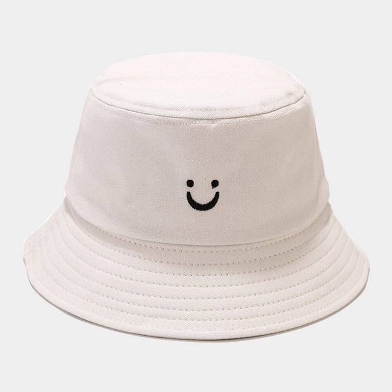 Unisex Smile Face Stickerei Bucket Hat Sommerreise Wilder Sonnenschirm Strandhut