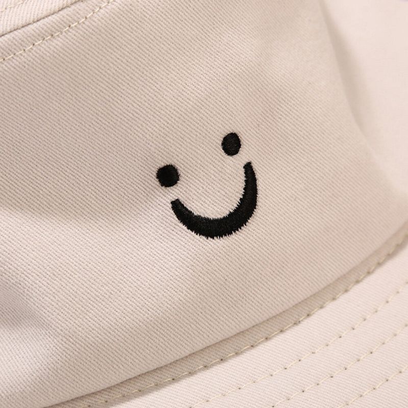 Unisex Smile Face Stickerei Bucket Hat Sommerreise Wilder Sonnenschirm Strandhut