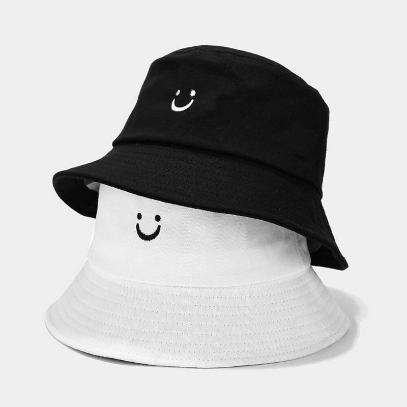 Unisex Smile Face Stickerei Bucket Hat Sommerreise Wilder Sonnenschirm Strandhut