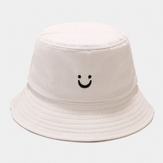 Unisex Smile Face Stickerei Bucket Hat Sommerreise Wilder Sonnenschirm Strandhut