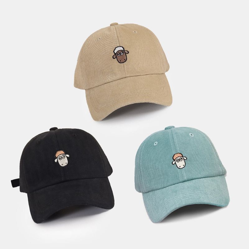 Unisex-sonnenschirmhut Mit Cartoon-schaf-stickerei Breiter Krempe Einfache Verstellbare Hip-hop-baseballkappe