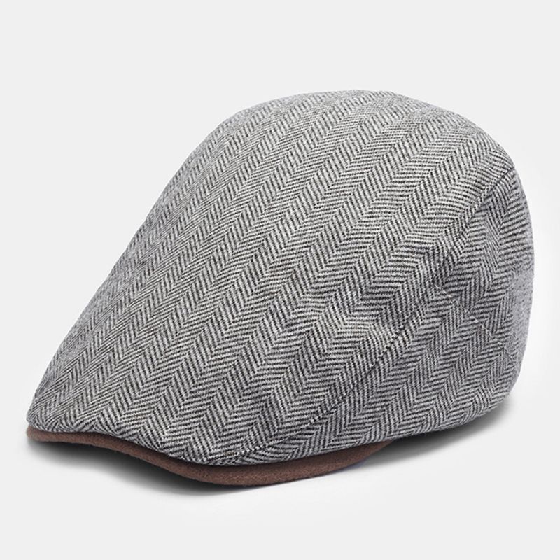 Unisex Streifenmuster Filz Baskenmütze Einfarbig Wild Casual Sonnenschirm Warm Forward Hat Flacher Hut Zeitungsjunge Malerhut