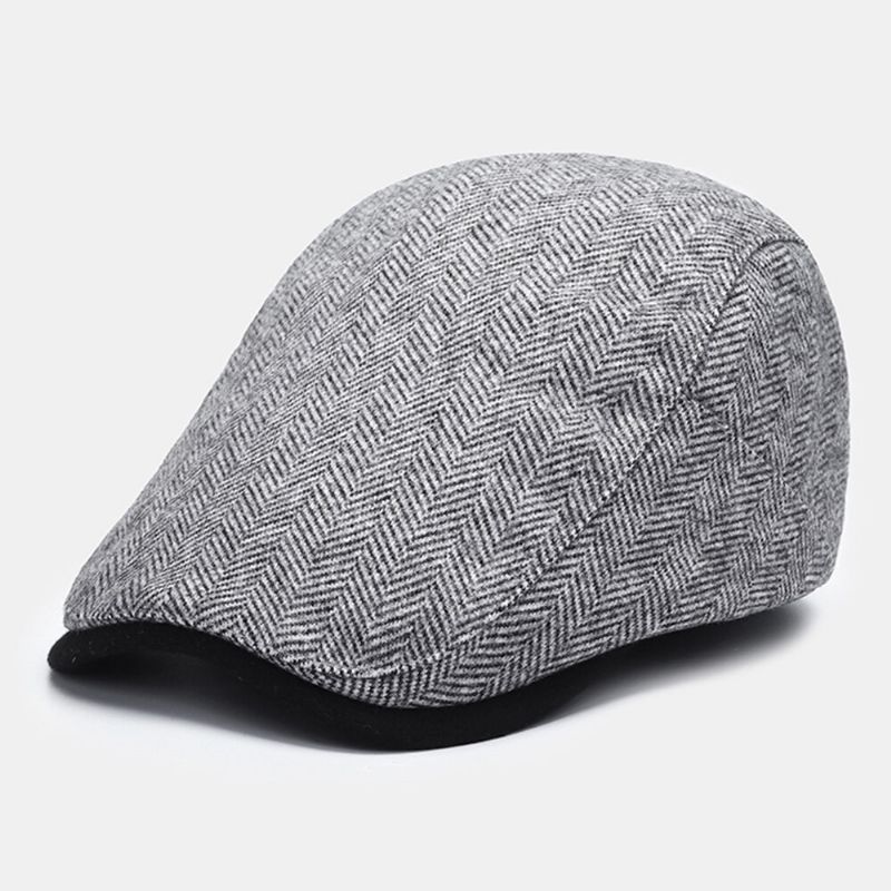 Unisex Streifenmuster Filz Baskenmütze Einfarbig Wild Casual Sonnenschirm Warm Forward Hat Flacher Hut Zeitungsjunge Malerhut