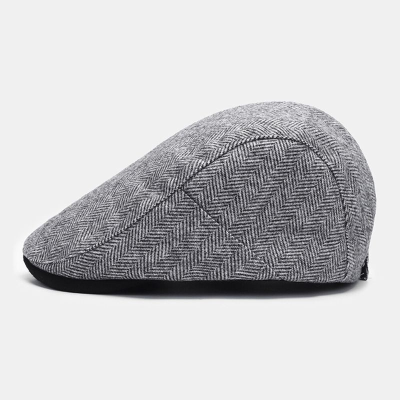 Unisex Streifenmuster Filz Baskenmütze Einfarbig Wild Casual Sonnenschirm Warm Forward Hat Flacher Hut Zeitungsjunge Malerhut