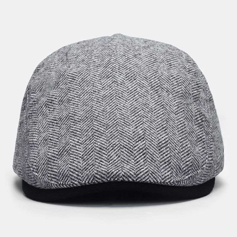 Unisex Streifenmuster Filz Baskenmütze Einfarbig Wild Casual Sonnenschirm Warm Forward Hat Flacher Hut Zeitungsjunge Malerhut