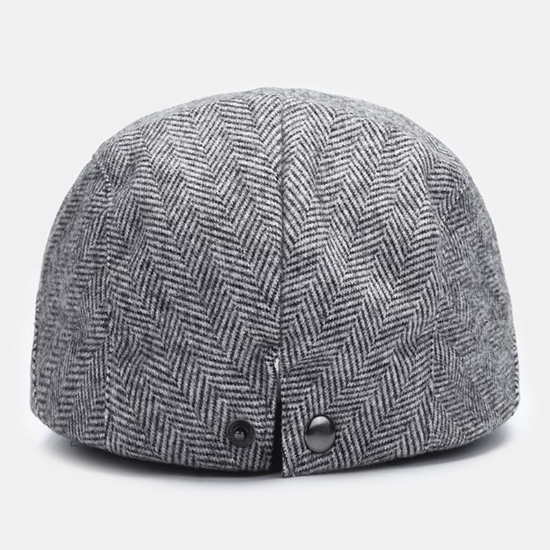 Unisex Streifenmuster Filz Baskenmütze Einfarbig Wild Casual Sonnenschirm Warm Forward Hat Flacher Hut Zeitungsjunge Malerhut