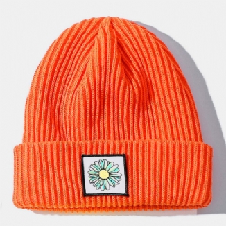 Unisex-strickmütze Aus Baumwolle Mit Sonnenblumenmuster. Warme Beanie-mütze Ohne Rand