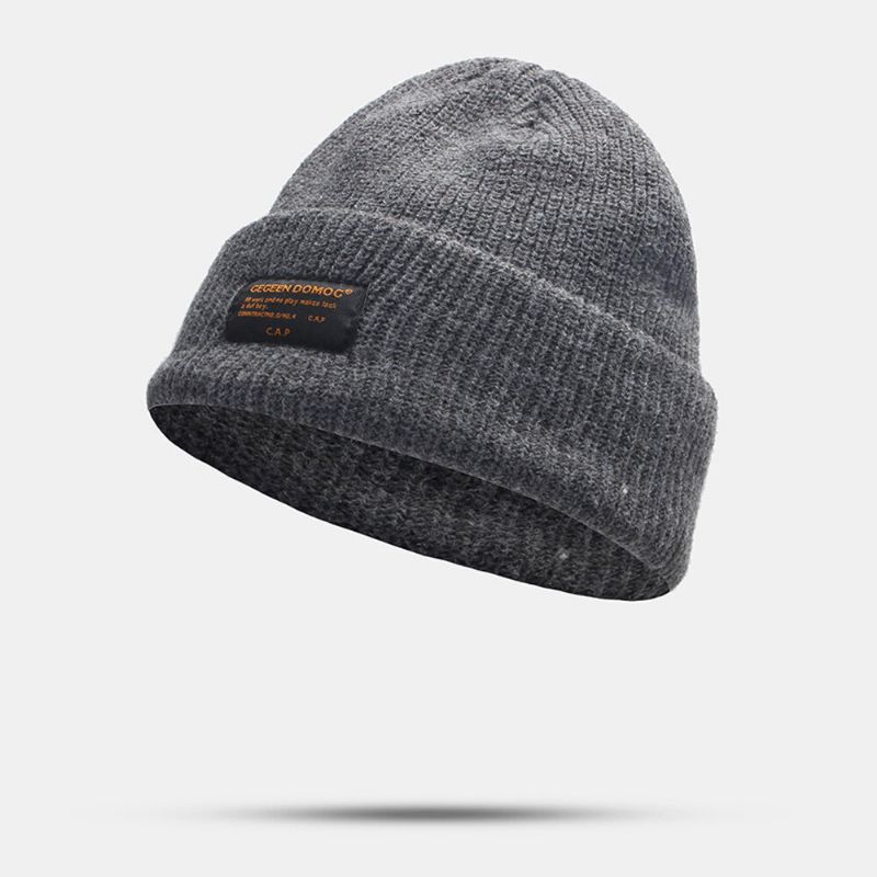 Unisex-strickmütze Aus Wolle Mit Buchstabenaufnäher Retro Lässig Winter Warm Verstellbar Randlose Beanie-mütze