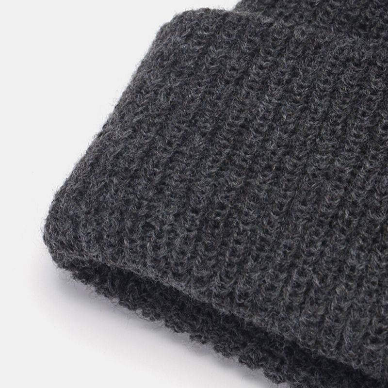 Unisex-strickmütze Aus Wolle Mit Buchstabenaufnäher Retro Lässig Winter Warm Verstellbar Randlose Beanie-mütze